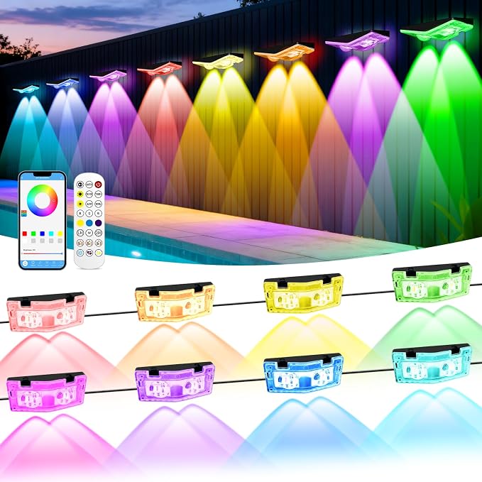 Outdoor Fence Lights Plug in, 50FT RGBIC LED Fence Lights, App & Remote Control, 100 Scene Modes, IP67 Waterproof Outdoor Lights for Backyard, Patio, Deck - Brighter Than Solar Lights