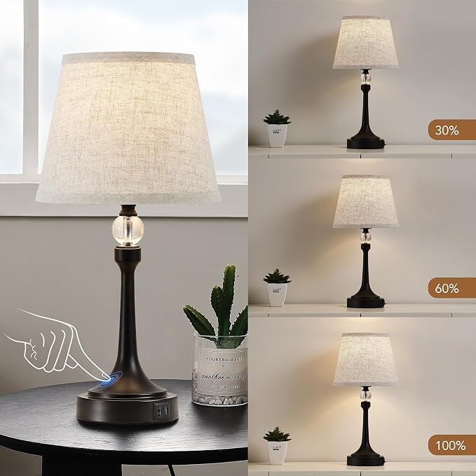 Touch Table Lamp Set of 2 with USB C+A Ports-Black 19.7'' | 3 Way Dimmable Table Lamps for Living Room, Metal Small Lamp for Bedroom, Office, End Table, Home Decor, Bulbs Included