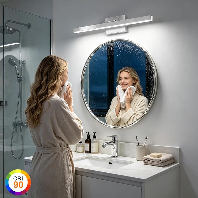 IZORRO Modern Bathroom Vanity Light 24 inch, Rotatable, 16W Dimmable Led Bathroom Light Fixture Over Mirror, Chrome Vanity Light Bar (Cool White 6000K)