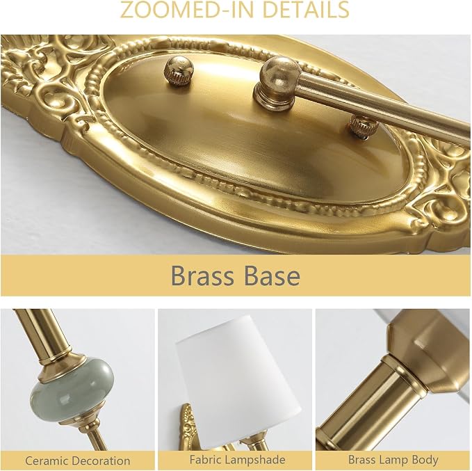 Vintage Battery Operated Wall Sconce Set of 2, Gold LED RGB 15 Color | Dimmable Wireless Wall Sconces with Remote Control, Antique Fabric Rechargeable Wall Lights for Bedroom Living Room Hallway