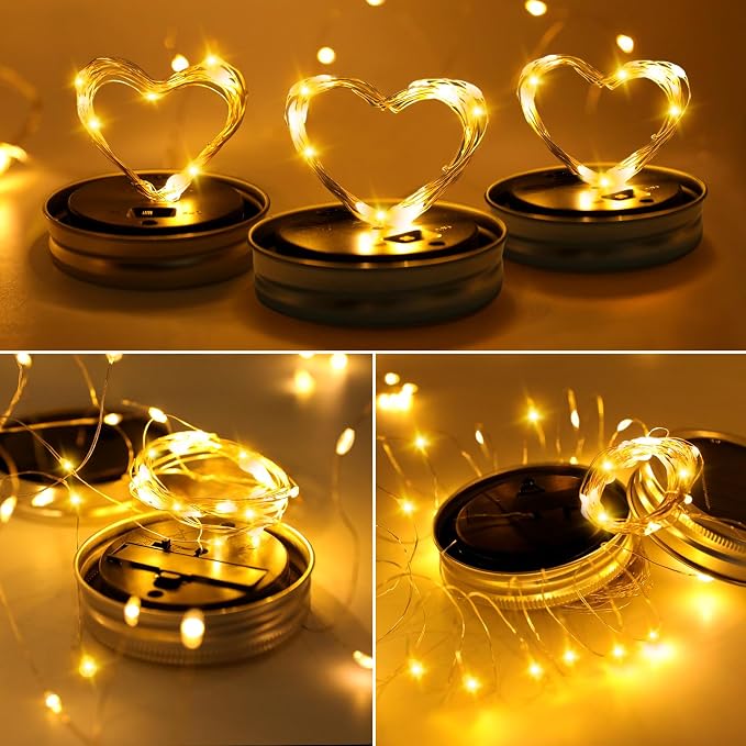 Mason Jar Solar Lights for Outside, 12 Pack 30 LED(NO JARS) Fairy Firefly Lights Mason Jar Solar Lids Outdoor Waterproof String Lights with Hangers for Patio Garden Yard Lawn Decor - Warm White