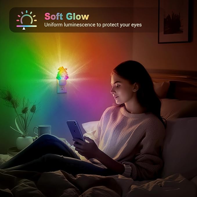 JandCase LED Night Light, 2 Pack Plug in Night Light | 10 Color Changing Castle Night Light with Dusk to Dawn Sensor, Acrylic RGB Nightlight for Girls Bedroom, Gifts for Girls