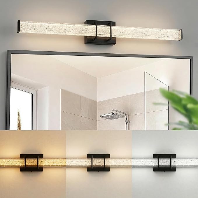 URSOLA 36" Modern LED Bathroom Light Fixtures, Matte Black 3CCT Dimmable Bathroom Vanity Light Over Mirror, Bathroom Vanity Bath Bar Lights with Crystal Acrylic Shade