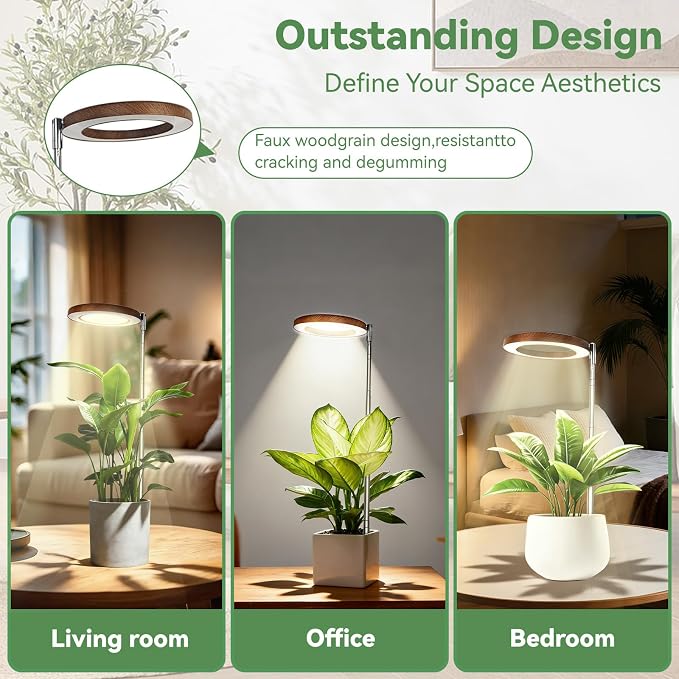 Wood Grain Grow Lights for Indoor Plants Plant Growing Lamp, Full Spectrum Plant Lights for Indoor Growing (Wood Color Without Base, 1 Pack)