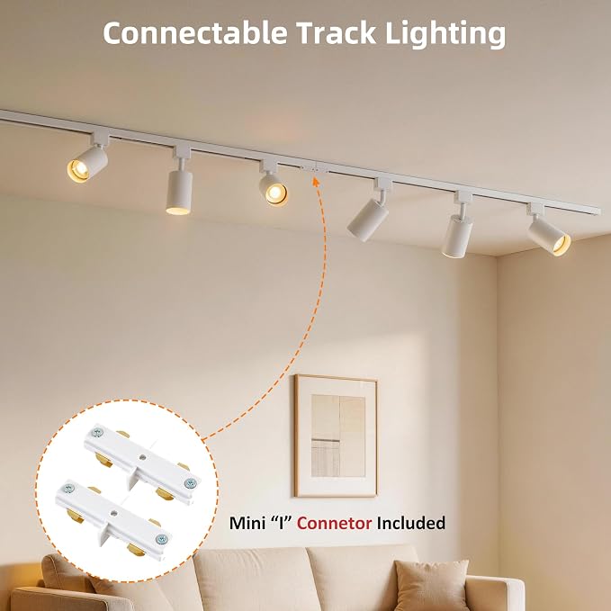 3-Color LED Track Lighting Kit with Floating Canopy Connector, 4-Light H Type Rail System with 3.3FT Rails, Dimmable GU10 Bulbs Included, Adjustable Ceiling Spotlights for Kitchen (4, White)