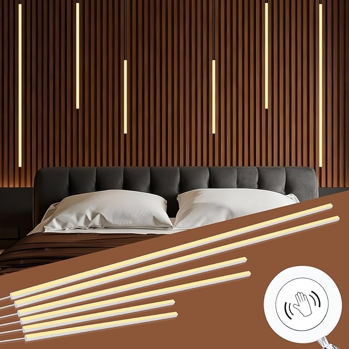 LED Recessed Lighting Kit,6 Pack Self-Adhesive LED Light Bar, Warm White 3000K, with Touching Switch, for Wood Slat Wall Panels,Indoor Wall,Home Decor. Silver Chanenl,2Pcs*(16In+24In+40In)