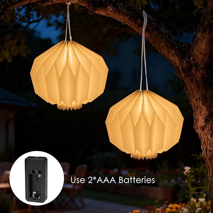 Battery Operated Outdoor Paper Lantern — Waterproof Hanging Decorative Light with Remote Timer, Foldable Pendant Paper Lantern for Patio Garden Backyard, Porch Decor