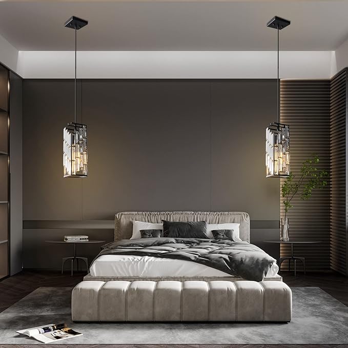 Black Pendant Lighting Modern Pendant Light, Mini Crystal Chandeliers,Adjustable Pendant Light Fixture for Kitchen Island Dinning Room Bedroom (3 Pack)
