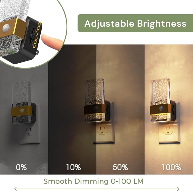 L LOHAS LED Motion Sensor Night Light, 2 Pack Night Lights Plug Into Wall | Motion Activated and Dusk to Dawn Sensor, 0-100LM Dimmable Nightlight, Warm White Nightlights for Bathroom, Hallway, Gift