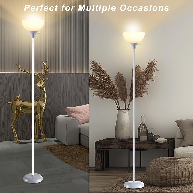 Floor Lamp, Standing Lamp, Modern Floor Lamps with Drop-Resistant White Lampshade, E26 Socket, Industrial Floor Lamp for Living Room Bedroom Study Office