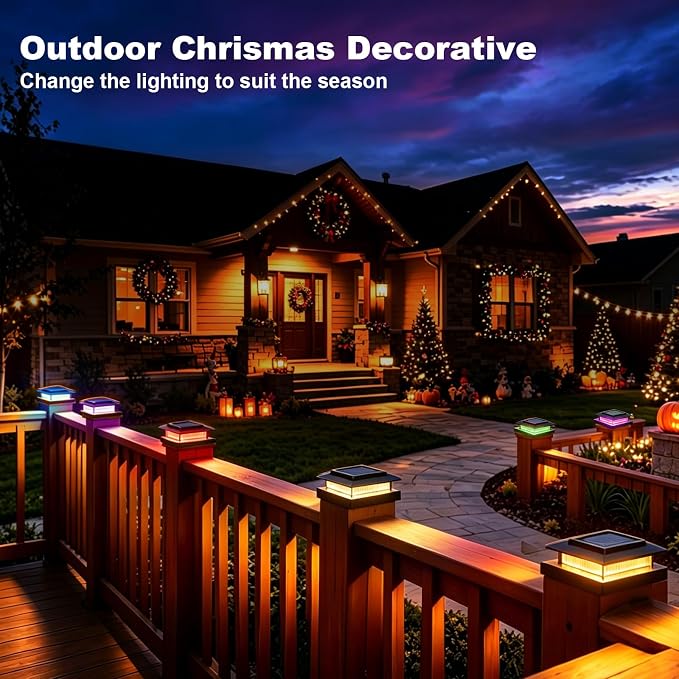 4x4 Solar Post Cap Lights, 13 Lighting Modes RGB Post Solar Lights Outdoor | 8 LED IP44 Waterproof Solar Deck Lights, for 4x4 3.5x3.5 Wood/Vinyl Fence Post