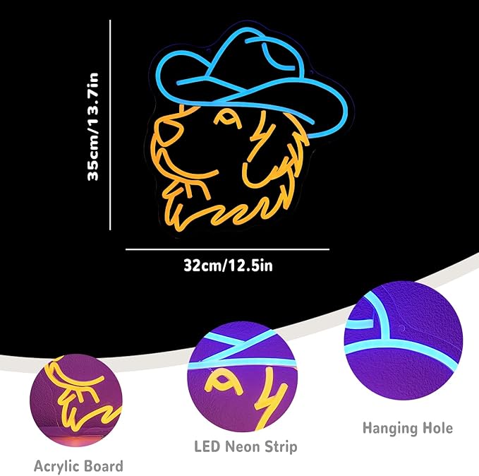 Golden Retriever Neon Sign for Wall Decor Dog Neon Light Cowboy LED Neon Sign Cute Retriever Led Neon Light for Bedroom Zoo Pet Shop Decoration