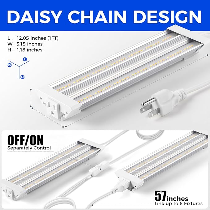 Barrina TX18 1FT LED Grow Light, 72W(4 x 18W, 360W Equivalent), High PPFD, Full Spectrum with 660nm Red LED, Hang Grow Light from Seed to Flower with On/Off Switch, Mechanical Timer, Linkable, 4 Packs