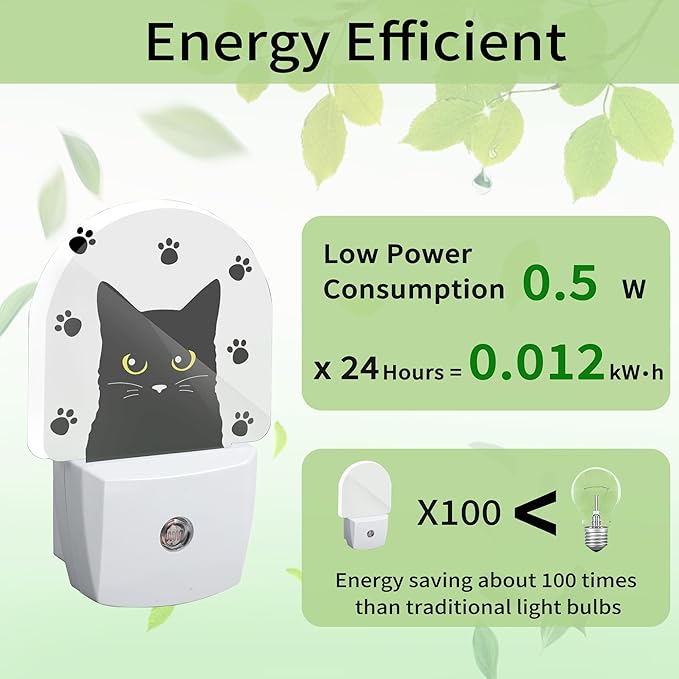 Black Cat Night Light, Night Light Plug into Wall with Dusk to Dawn Sensor, LED Lamp Energy Saving Lights for Men Women Boys Girls,Lamp for Bedroom Bathroom Hallway