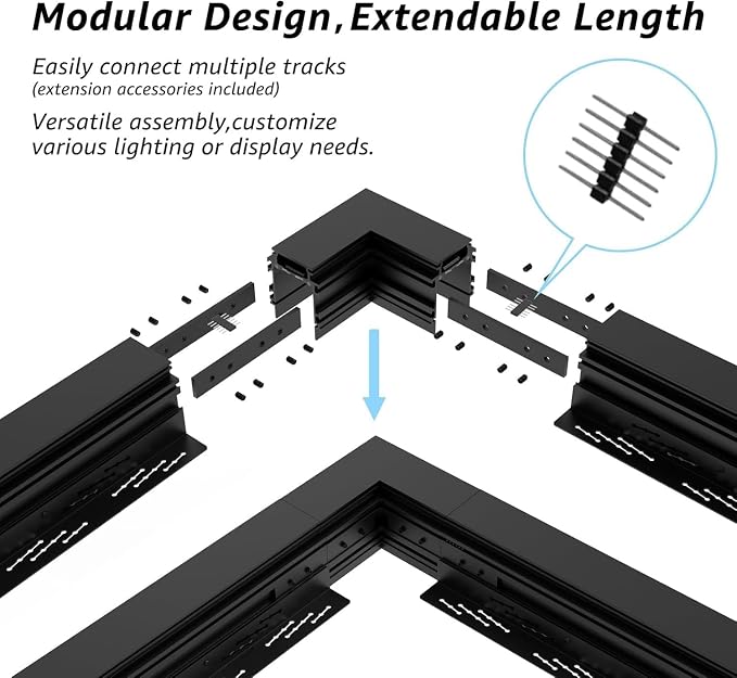SCON Horizontal Corner Joint Connector for Recessed Magnetic Track Lighting | 24V Professional Grade Aluminum Corner Piece to Create Custom L-Shape Layouts, Compatible Magnetic Track System