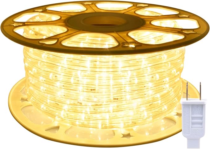 98.4ft Outdoor Rope Lights Waterproof Warm White, Connectable Flexible 110V Plug Thick Cool Clear Tube 3000K LED Rope Lights for Patio, Pool, Camping, Bedroom Decor, Indoor