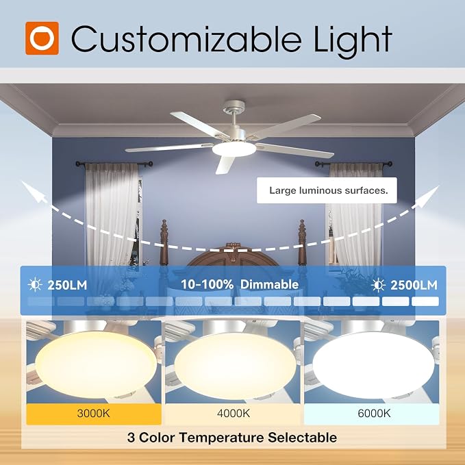 addlon 60 Inch Ceiling Fans with Lights and Remote Control, Wall Switch | Reversible DC motor, 6-speed, Timer, 3CCT Dimmable, Quiet, Silver Ceiling Fan for Bedroom, Living Room, Indoor/Outdoor Use