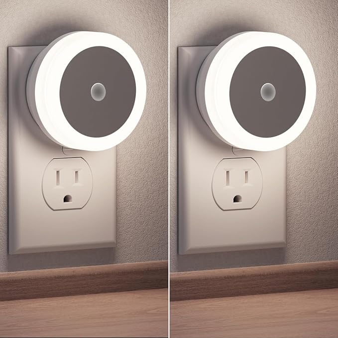 LED Baby Night Lights Plug into Wall [2 Pack] Light Sensors | LED Night Light for Kids Room, Baby Night Light, Bathroom Night Light, Stair Lights, Hallway Light, White