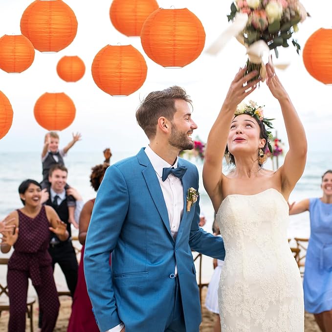 Orange Paper Lanterns 12 Pcs Assorted size of 6" 8" 10" 12" Chinese Round Paper Hanging Decorations Lanterns Lamps for Home Decorations, Parties, and Weddings