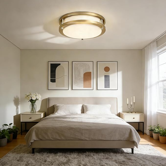 Drosbey 42W Dimmable LED Ceiling Light Fixture, Flush Mount Light Fixture for Kitchen, Bathroom, Bedroom, Garage, 4200 Lumens, 500W Equivalent, Daylight 5000K, Brushed Nickel