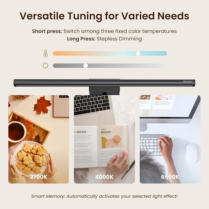 YEELIGHT Monitor Light Bar, Computer Monitor Lamp for Home Office Gaming, 250LM No Glare Eye-Care LED Screen Bar, Touch Control USB Reading Desk Lamp with Stepless Dimming for Flat & Curved Monitor