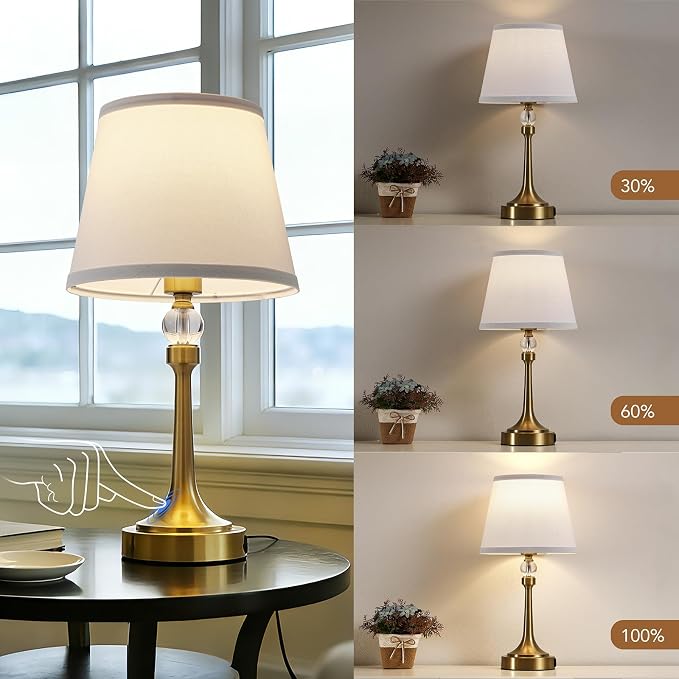 Touch Table Lamp Set of 2 with USB C+A Ports-Gold 19.7'' | 3 Way Dimmable Table Lamps for Living Room, Metal Small Lamp for Bedroom, Office, End Table, Home Decor, Bulbs Included