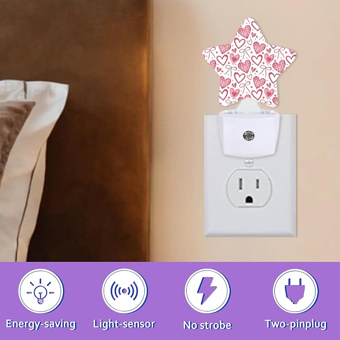 Pink Heart Night Lights Plug Into Wall Decorative,Girls Bow Sleep Friendly Lamp, Energy Efficient Dusk-to-Dawn Sensor Nightlights for Kid Bedroom Nursery Bathroom