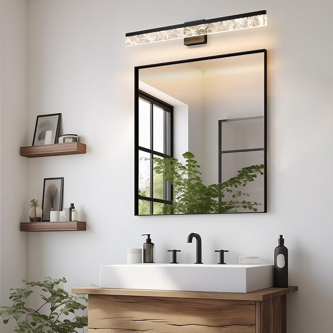 AIJIASI Modern Vanity Lights for Bathroom, 32 Inch Black Bathroom Light Fixtures Over Mirror, 24W Dimmable LED Vanity Lighting Fixtures for Bath Mirror Restroom Bedroom 3000K