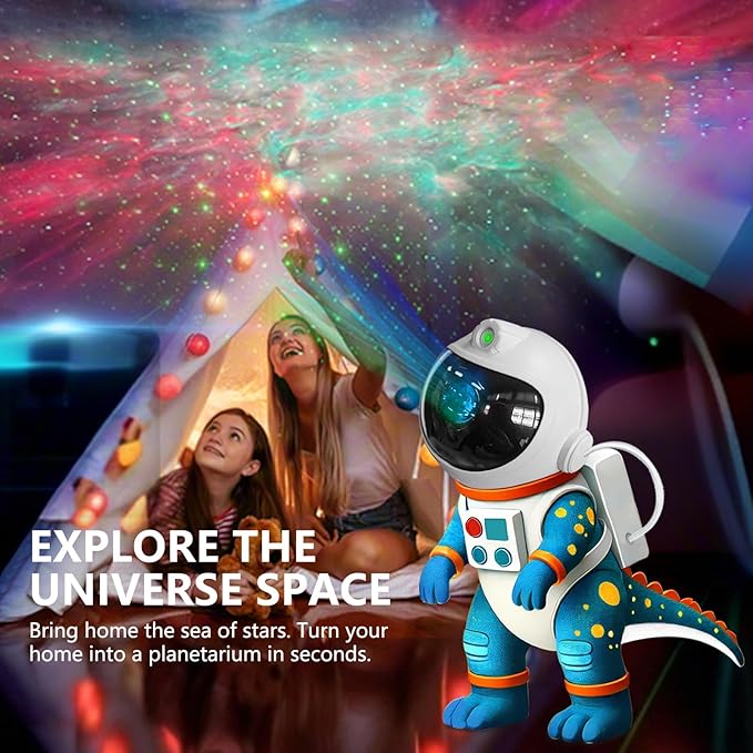 Dinosaur Astronaut Galaxy Star Projector Night Light, 8 in 1 LED Space Planetarium Lamp, 360° Rotating with Remote & Timer, Kids Adults Bedroom Decor, Christmas Birthday Gifts (Blue)