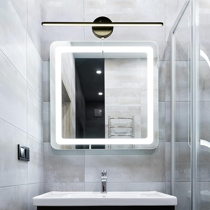 24 Inch LED Vanity Light Bar, Modern Black Bathroom Vanity Light Fixture，Over Mirror sconces Wall Lighting, Wall Light Bar with 3000K/4000K/5000K Dimmable Pull Chain Switch On/Off