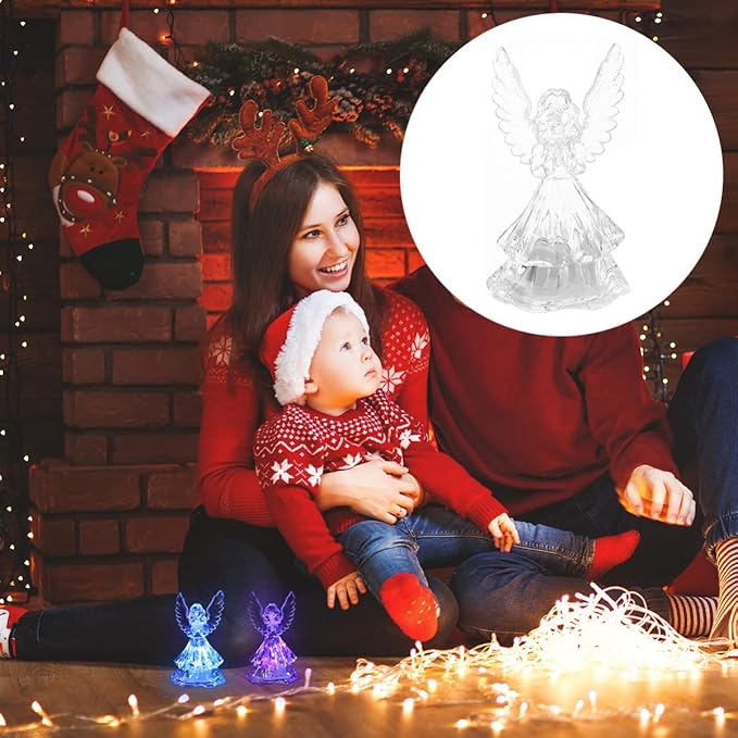STOBOK Acrylic Angel Night Light Led Figurine Prayer Lamp Cute Cartoon Bedside Light 3.54X2.16X2.16In Decorative Table Lamp for Home and Party Ambiance