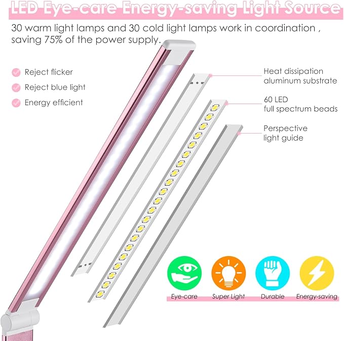 Desk Lamp, LED Desk Light with 10 Brightness Levels, 5 Color Temperatures, USB Power, Foldable Dimmable Table Lamp, Timer & Memory, Touch Control, Eye Caring Lamp for Reading Work Study Nail