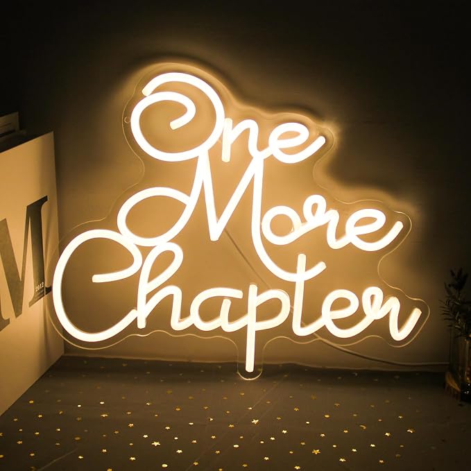One More Chapter Neon Sign Read Books Neon Light for Reading Room Decor | Dimmable Letter Neon Lights for Bedroom, Acrylic Book Wall Art, USB Powered, Library Bookstore Classroom Decor, Bookish Gifts