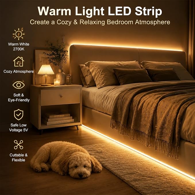 ZSLAIFU Warm 6.6FT LED Light Strips Battery Powered Battery Operated LED Lights 120 LEDs Strip Lights for Cabinet Closet Shelves DIY Lighting