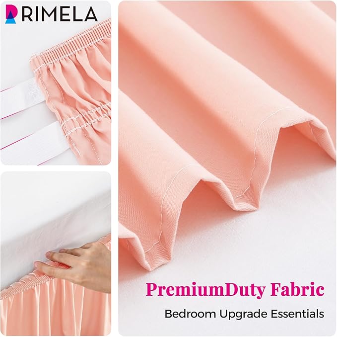 RIMELA Peachy Coral Bed Skirt Queen Size 18 Inch Drop, Elastic Bed Skirting for Bed Base and Frame, Bedding Dust Ruffle Easy to Install, Wrap Around Adjustable Bedskirt