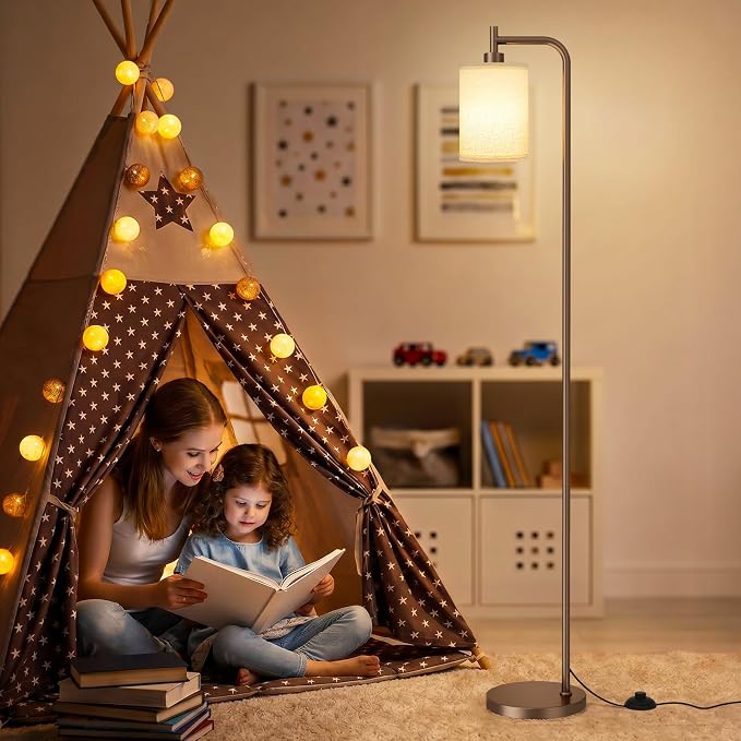 Ziisee 64" Floor Lamp for Living Room with Remote Control, Deep Beige Shade with Brown Pole, Dimmable Tall Lamps for Bedroom Office Corner, 9W LED Bulb Included