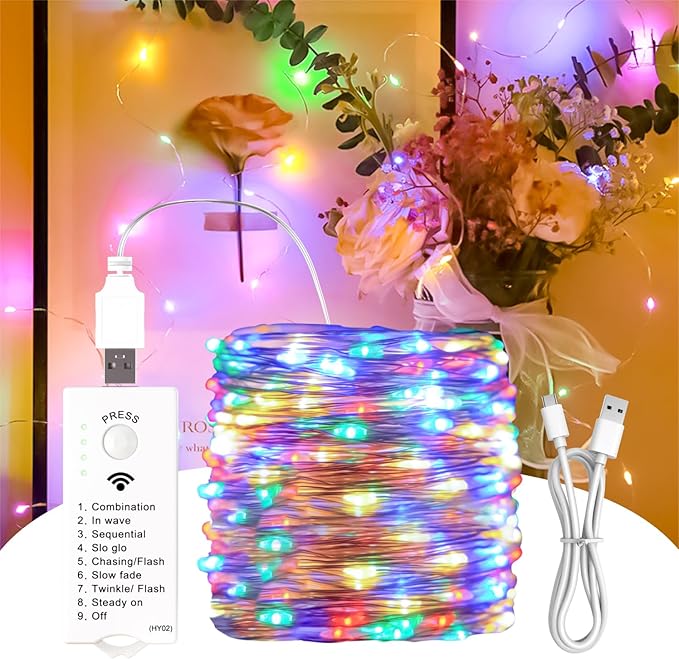 ZSJWL Rechargeable Fairy Lights with DIY Timer & 8 Modes, 16FT 50LED String Lights Battery Operated Indoor, Twinkle mini Lights for Bedroom Christmas Wedding Centerpiece Decor (Multicolor)