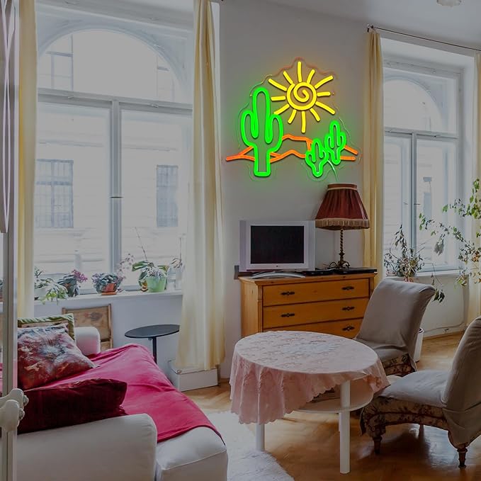 Desert Sunset Neon Sign for Wall Decor Dimmable Cactus Led Sign for Bedroom Western Neon Light for Game Room Living Room Hotel Office Man Cave Bar Club Party Home Decoration