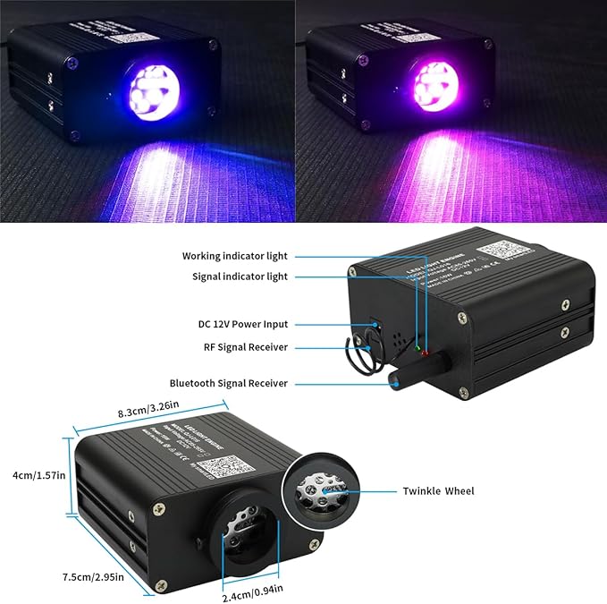 AZIMOM 16W Twinkle & Sound Activate 500pcs*0.03in*9.8ft Fiber Optic Starlight Headliner Kits for Car Home Star Ceiling Sky Decoration, APP& Remote Control Light Engine End Glow Fiber