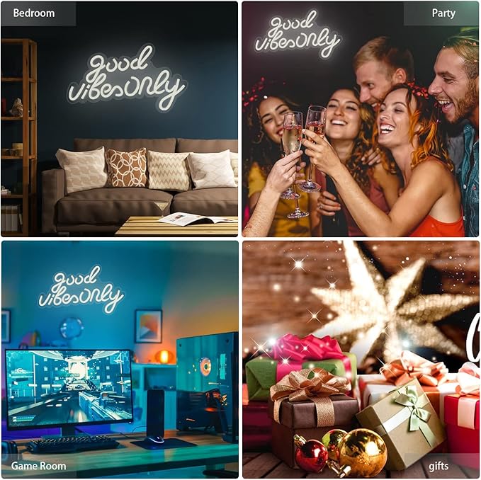 JFLLamp Good Vibes Only Neon Signs for Wall Decor Neon Lights Led Signs Suitable for Living Beer Bar Game Room Hotel Birthday Party Restaurant Christmas Unique Gift for Lover, 16.5 * 10 Inch(White)