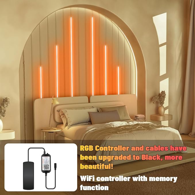 Lichaser RGB Black LED Strip Light for Wood Slat Wall Panel, 6 Pcs WiFi Smart Recessed Lighting for Acoustic Panel Compatible with Alexa, Self-Adhesive Smart LED for Slat Wall (2*36+2*24+2*16 in)