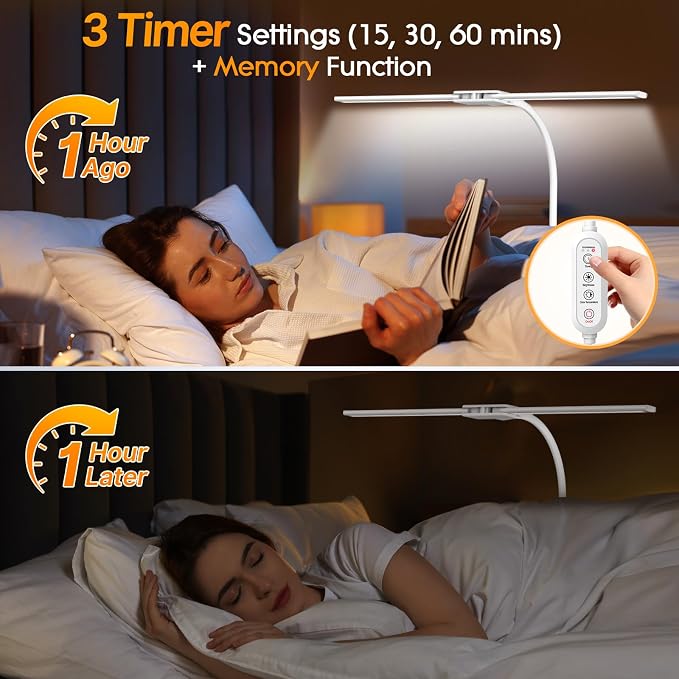 Syrinx LED Desk Lamp, Dual Head Desk Light with Clamp, Eye-Care Table Lamp | Flexible Gooseneck Task Light with Motion Sensor, Wired Control, 50 Lighting Modes, Timer & Memory Function for Home Office