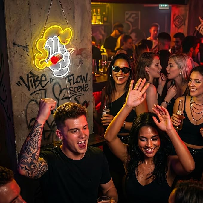 Cool Hand Neon Sign, Smoking Hand Led Sign for Wall Decor, Usb Powered Adjustable Brightness Glove Led Light for Bedroom Bar Club Pub Man Cave Shop Game Room Party Decor, Unique Gift