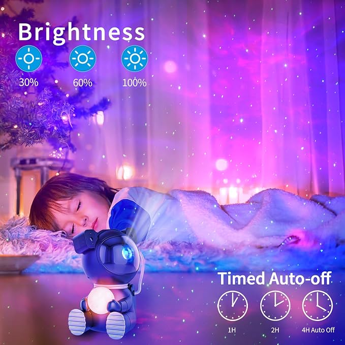 Cayclay Astronaut Galaxy Projector, Remote & Timer Night Light, Black | 360° Magnetic Adjustable Head, Auto-Off Timer, Remote Controllable LED Lamp, Dimmable Multi-Color Night Light For Home Decor