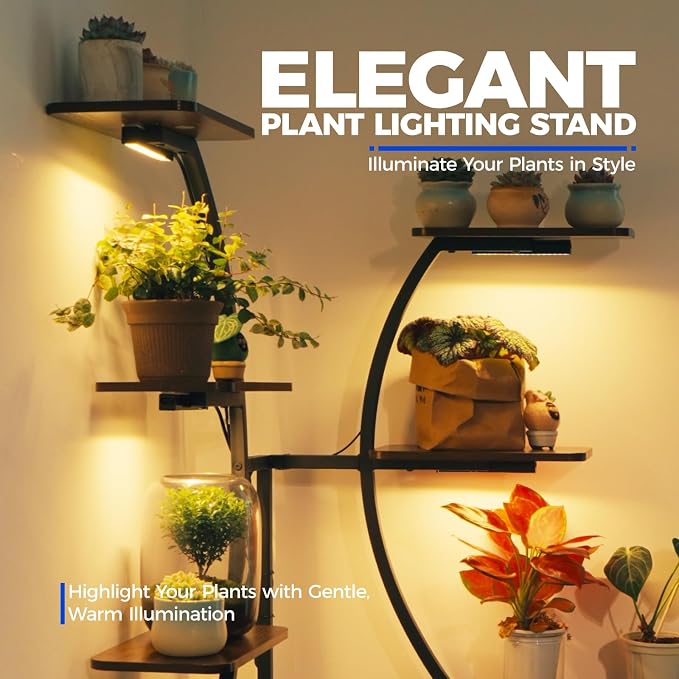 Barrina LS12 Corner Plant Stand with Grow Lights, 9-Tier, Full Spectrum | 62.2" Tall Plant Shelf, Warm T5 Grow Light, Timer, S-Shape Corner Flower Holder for Living Room, Home Decor, Gardening