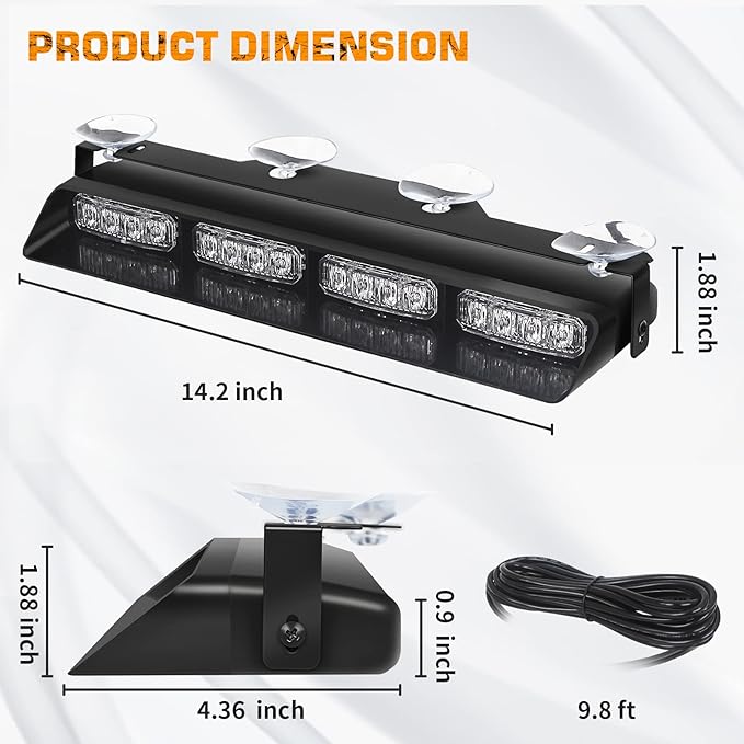 XRIDONSEN Emergency Dash Strobe Lights Safety Flashing Warning Interior Front/Rear Windshield Deck Split Light w/Digital Display Controller for Ambulance Police Vehicles Truck (2x14 inch, Blue White)