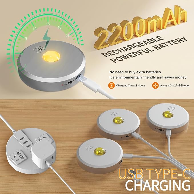 Puck Lights with Remote Control,Under Cabinet Lighting,Silver,5PCS | 2200mAh Rechargeable Push Light,3 Color Temperatures Dimmable Under Cabinet,Closet Light,Tap Light for Shelf,Bookcase