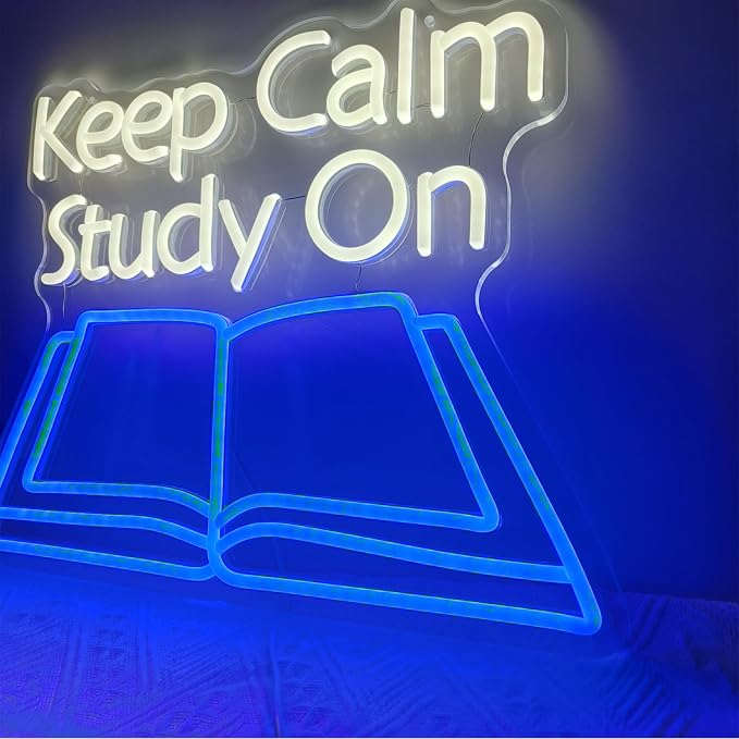 Keep Calm Study On Neon Sign LED Letter Lights Dimmable USB Powered Wall Decor for Classroom Library Reading Nook Student Room Decoration Gift (16.5x13in)