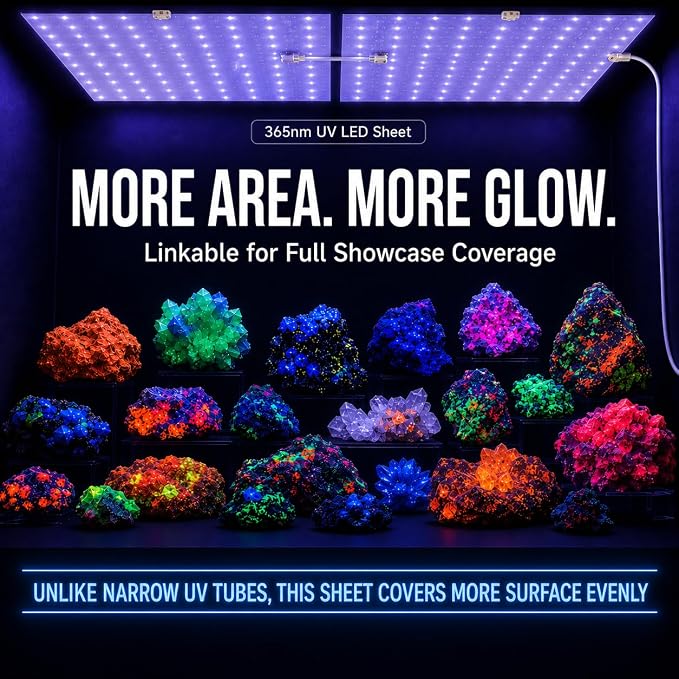 SuperlightingLED 365nm UV LED Light Sheet, 24V Flexible Ultraviolet LED Panel, 245x245mm Cuttable Modular Design for Fluorescence Detection, Displays and Large Area UV Backlighting