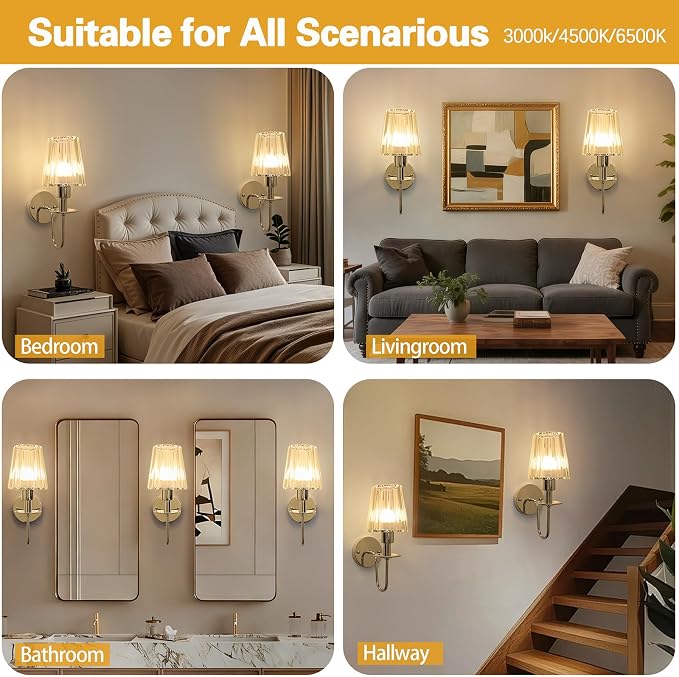 Battery Operated Wall Sconces Set of 2, Sliver Crystal Wall Lights | 5200mAh rechargeable wall lights with magnetic bulbs, remote control, 15 colors, 10-level dimming and timer for bedrooms